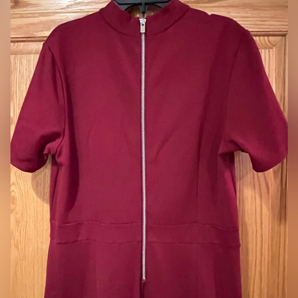 Women’s Express Zip-Back Cranberry Red Mock Neck Short Sleeve Sheath Dress Large - Picture 7 of 7